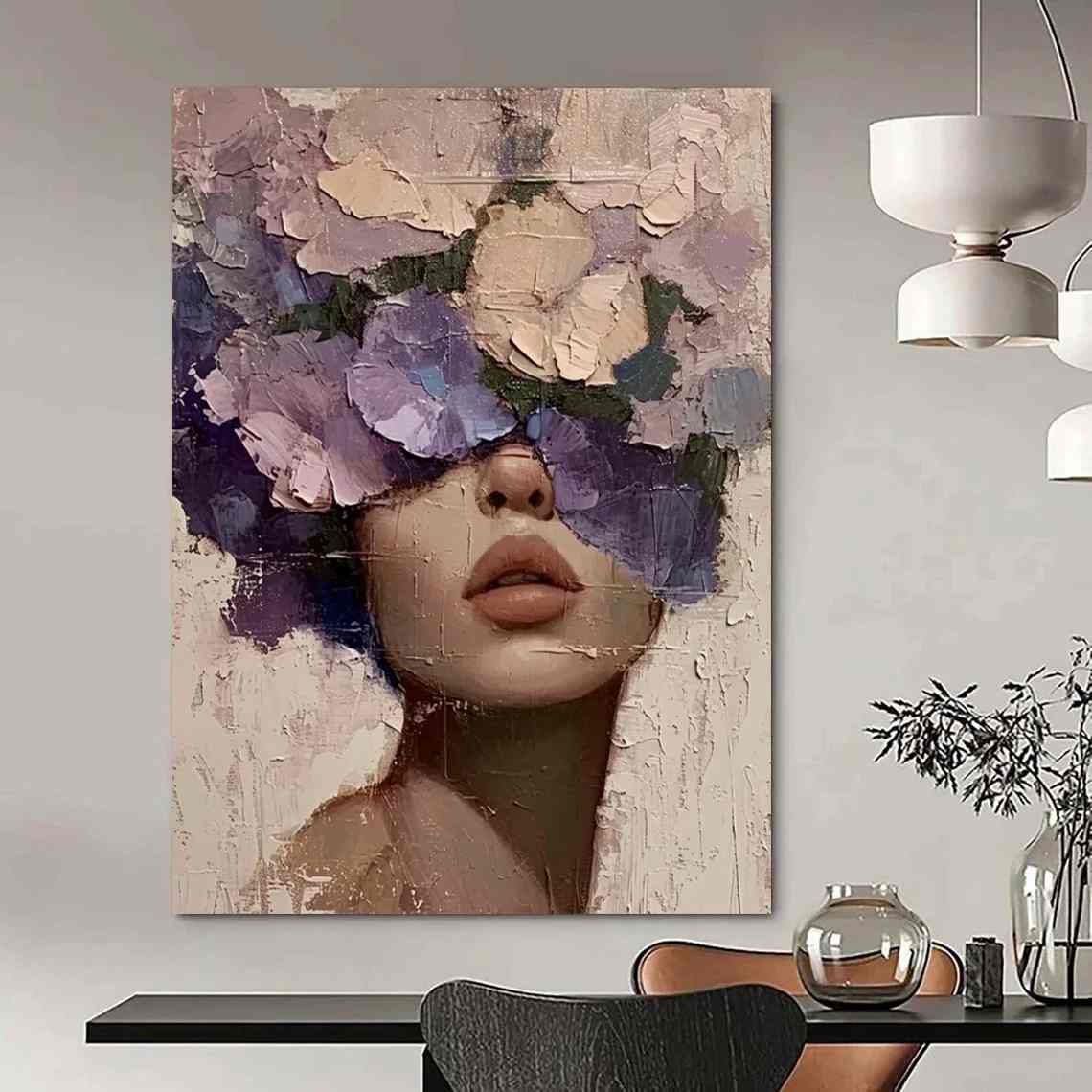 Floral_Flowers_Woman_Purple_Textured_Wall_Artwork_ISCV1 wall art